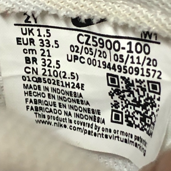 Nike Air Force 1 Low White and Pink Sneakers.Size Y2 Youth Pre Owned Excellent - Picture 5 of 11